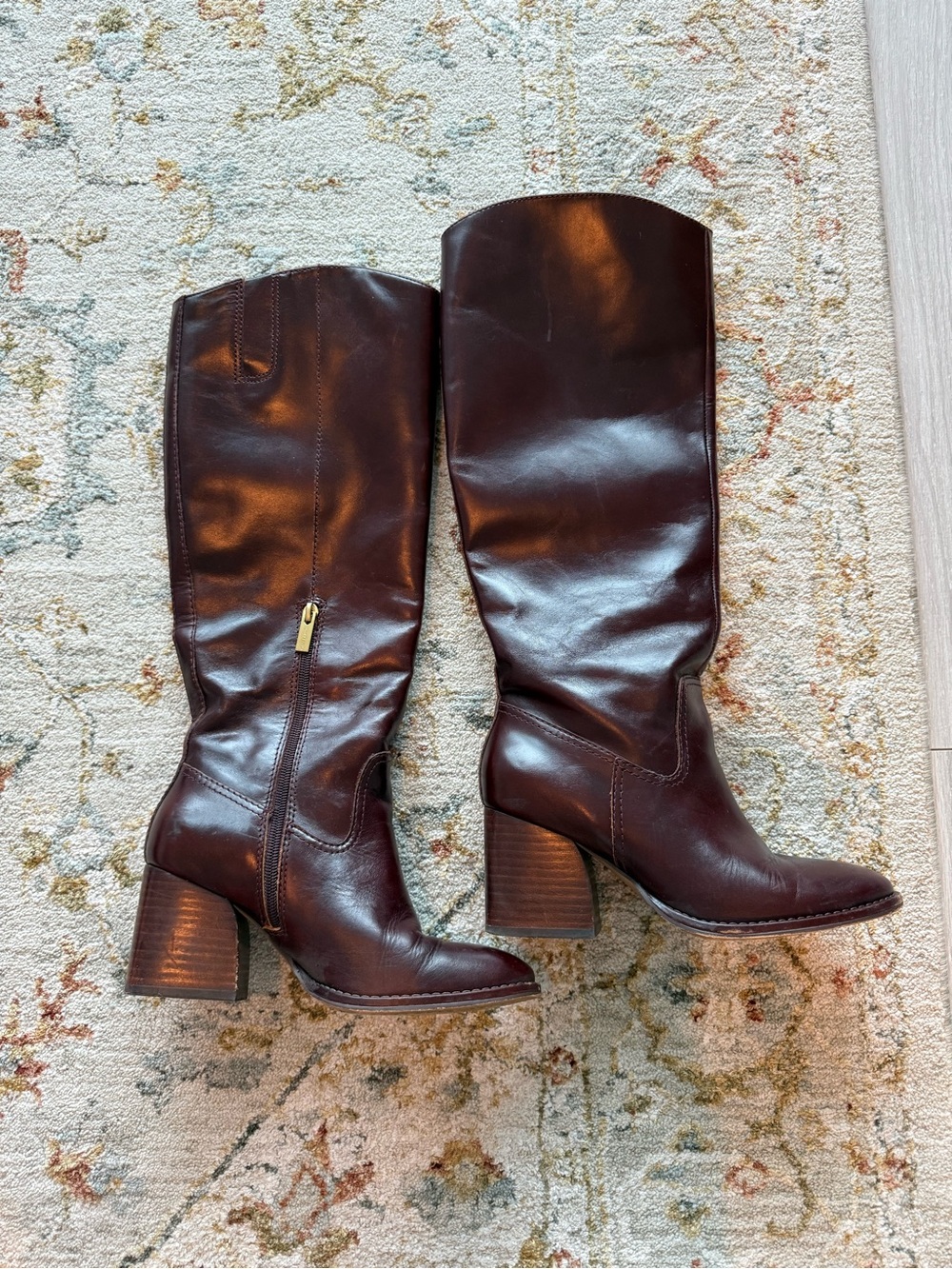 Vince Camuto Women's Tall Leather Block Heel Boots - Maroon/Brown